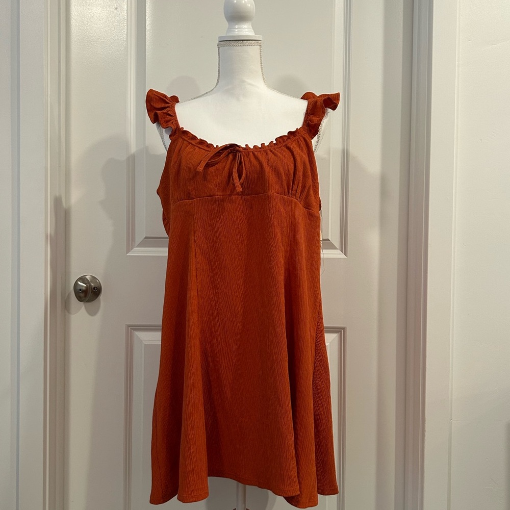 No Boundaries Rust Orange Ruffle Strap Sundress